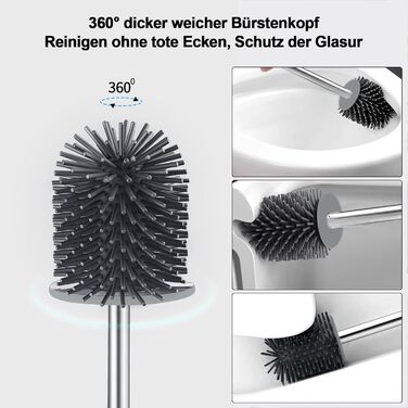 Силіконова щітка для туалету Glowbal з контейнером, швидковисихаюча, для ванної кімнати, монтаж на стіну або стоячи, білий/сірий колір