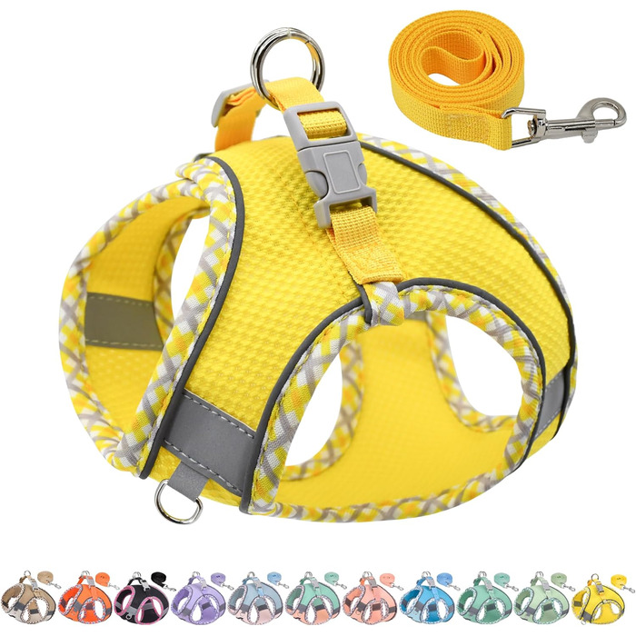 Нашийник та поводок для собак: комплект для прогулянок, нашийник для цуценят, м'який дихаючий аксесуар для тварин, світловідбиваючі смуги, для дуже маленьких собак та котів, блакитно-рожевий (XXXS, жовтий)