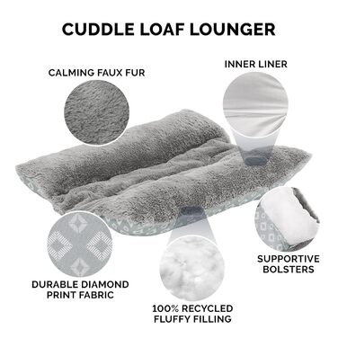 Лягу для собак Furhaven: велике, середнє, мале, для будки, дивана, крісла. Сірий ковдровий лежак з візерунком ромбічної форми, 46x41x7 см