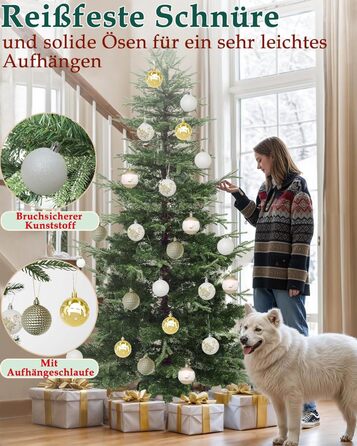 Набір 40 прикрас на ялинку, 6 см, червоно-білі, пластик, з підвісками, міцні, різні поверхні та візерунки, для внутрішнього та зовнішнього використання