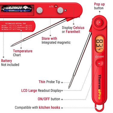 Термометр для м'яса ThermoPro TP03B: цифровий, з довгою голкою, для приготування їжі, гриля, випічки