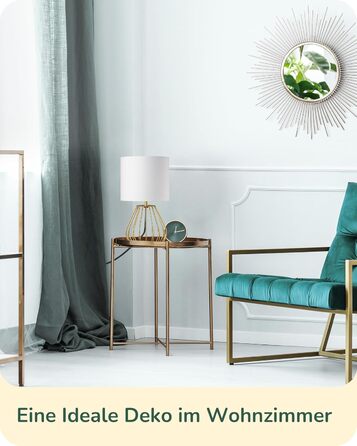 EDISHINE Настільна лампа, сучасний дизайн, індустріальний стиль, Е14 цоколь, вінтажна, для спальні/вітальні, бежево-чорна (льон + золото)