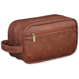 Чоловіча косметичка Kulturbeutel, водонепроникна сумка з PU-шкіри, чоловіча валізка з вологостійким мішечком, двошарова косметичка, дорожня сумка для чоловіків (коричнева шкіра)