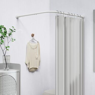 Регульована штанга для душу L-Form, 68–96 см × 68–96 см, нержавіюча сталь, кутова, вологостійка, з 12 кільцями та комплектом шурупів, білий колір