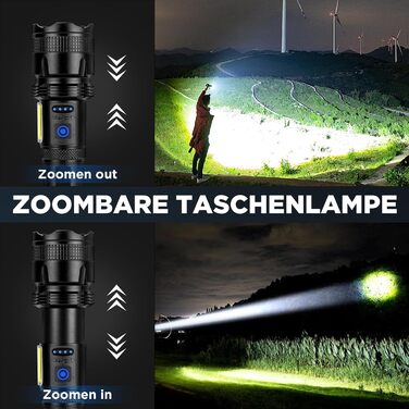 Ліхтарик ZEUSFIRE LED 100000 люменів, надяскравий, тактичний, 7 режимів, зум, водонепроникний IPX7, акумуляторний, для кемпінгу, туризму, outdoor