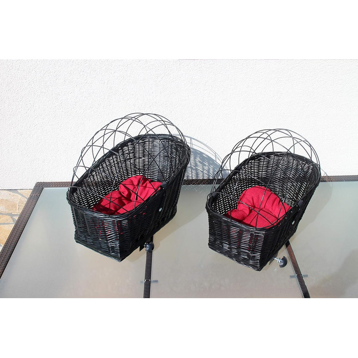 Корзина для велосипеда для перевезення багажу з лози з металевою сіткою та подушкою, чорна XL або XXL. Підходить для собак та інших тварин. Розміри: 56 x 36 x 45 см (XL без подушки)