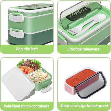 Anykuu Lunchbox 1600ML Lunchbox with 2-4 Flexible Compartments Bento Box with Spoon, Fork & Spice Box Lunchbox for Kids for Microwave, Dishwasher Lunchbox Kids for School, Work, Picnic, Green