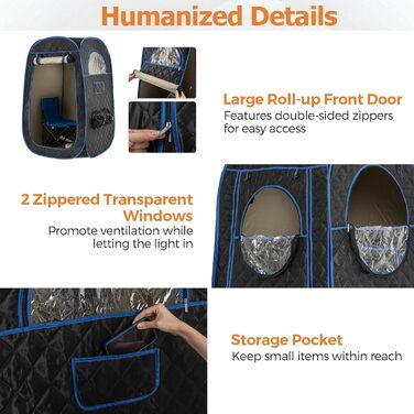 Портативна парова сауна HOMASIS для дому з генератором пари 3 л, пульт дистанційного керування, 9 температурних режимів та 9 таймерів, сауна-намет з відкидним стільцем та масажером для ніг (Чорний)