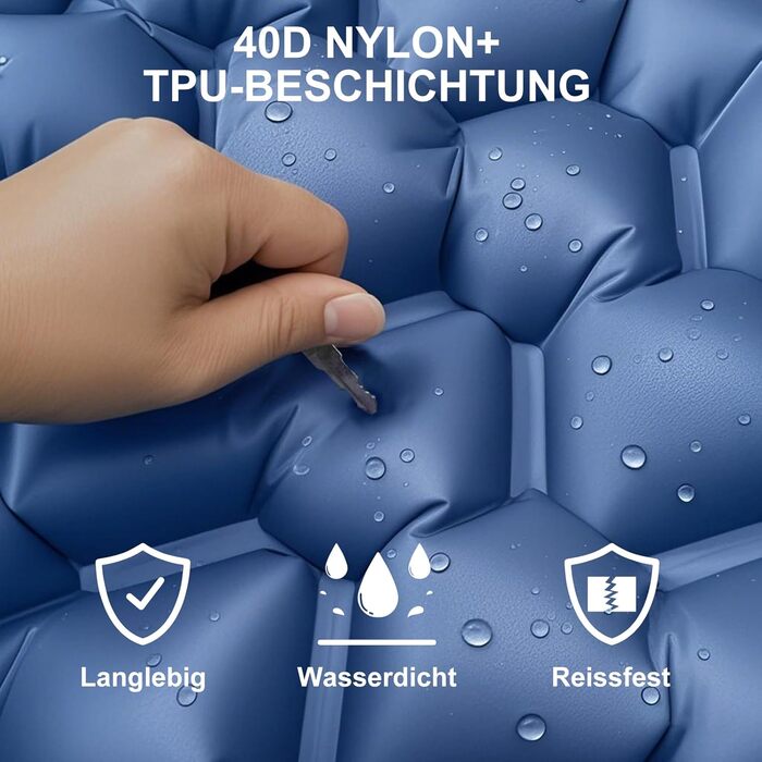 YOUXIU Self-Inflating Camping Mat - Ultralight Sleeping Pad with Foot Pump - Waterproof Travel Mat for Hiking & Tent Use - Blue