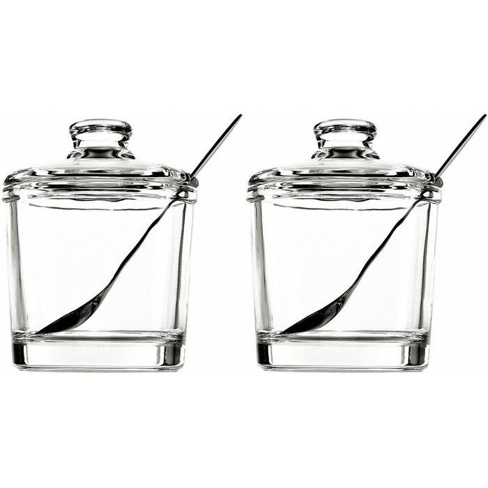 2-piece classic clear glass sugar bowl set with lid, serving spoon, salt shaker, pepper container, spice jar, dispenser, container, sugar bowl, spice racks, holder for home, kitchen