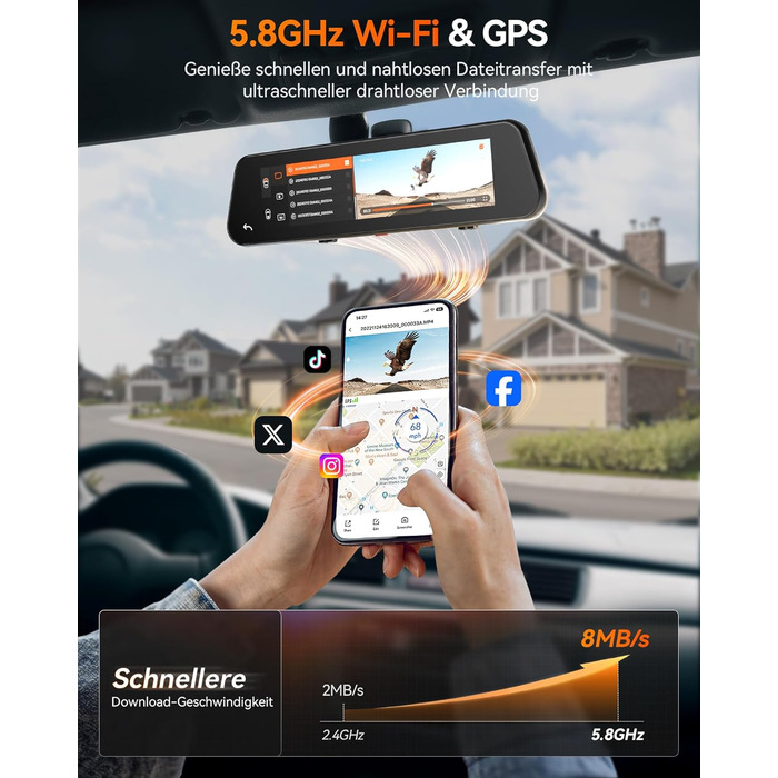 Відеореєстратор-дзеркало WOLFBOX G900 PRO 4K (8MP STARVIS 2 IMX678), 12