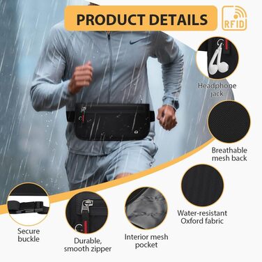 Чоловіча/жіноча поясна сумка DiULi, чорна, з RFID захистом, для подорожей, спорту та активного відпочинку