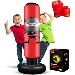 Набір для боксу EIVONDA для дітей: надувний боксерський мішок з рукавичками для боксу, MMA, карате, таеквондо (червоний)