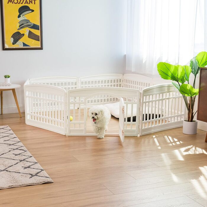 Клітка для собак IRIS USA 586690, пластикова, з дверцятами, 8 панелей, 61 см, біла