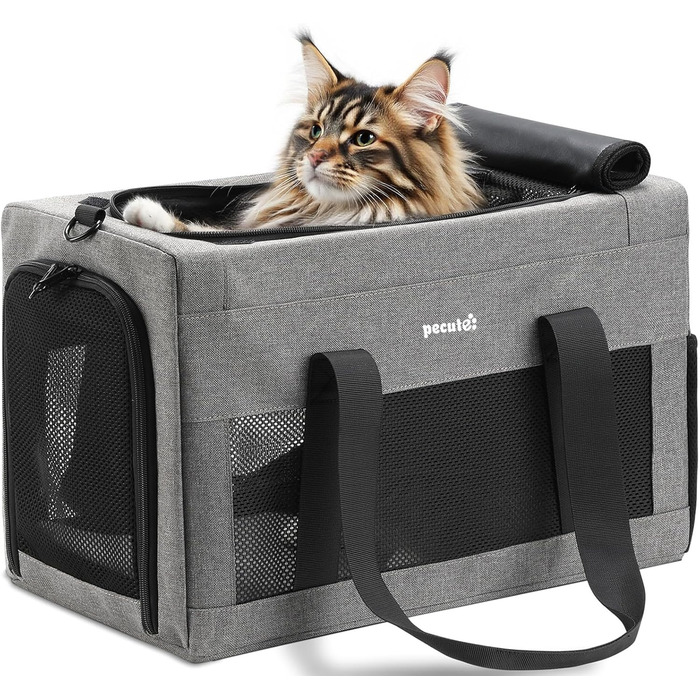 Транспортна сумка для котів Pecute Katzentasche - переноска для котів та маленьких собак, 47 x 33 x 30 см, сіра