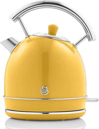 Swan Retro Electric Kettle - 1.8L, Vintage Design, Automatic Shut-Off, Cordless, BPA-Free Stainless Steel, 3000W (Yellow)