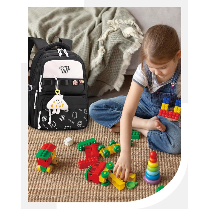 Шкільний рюкзак для підлітків (дівчаток та хлопців), чорний: водонепроникний, великий, для школи, подорожей, повсякденного використання та роботи