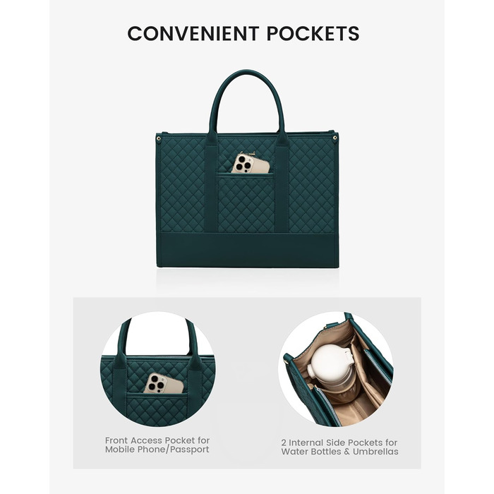 Сумка для ноутбука LOVEVOOK жіноча водонепроникна, велика сумка для роботи, навчання, офісу (17 дюймів, темно-зелена)