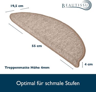 Килимок на сходи Beautissu ProStair – 15 шт. (55x15 см) – пісочний колір. Самоклеючі килимки на сходи для дому.