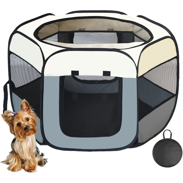 Переносний загін для собак, складаний вольєр для тварин, клітка для котів, вольєр для вагітних котів, зона для собак, розмножувальна клітка для собак, переносна клітка з сумкою (L, сірий)