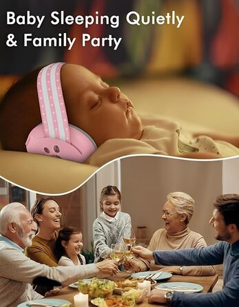 Навушники для захисту від шуму для немовлят та малюків (0-36 місяців), високоякісні дитячі навушники з регульованим антиковзним стрічкою, ідеально підходять для повсякденного використання, сну та подорожей, рожеві