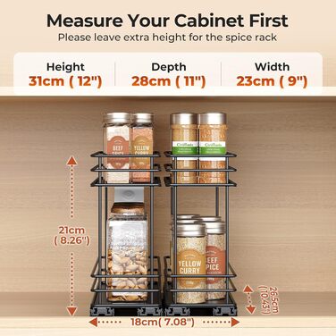 Організатор для спецій Orimade висувний, 3 шт. (2 шт. 8 см, чорний)