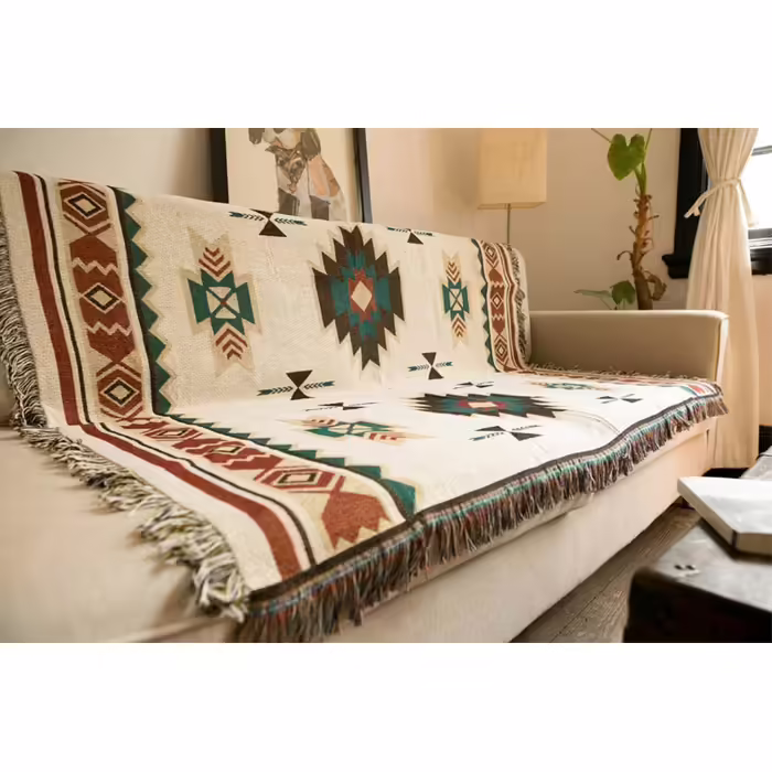 Zibaobeter Aztec Navajo Throw Blanket Bohemian Tribal Ethnic Geometric Pattern Blanket With Tassels Suitable For Sofa/Bed/Outdoor (130x180cm/51.2x70.8in)