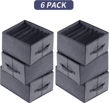 BIGLUFU 6-Piece Closet Organizer Fabric Folding Storage Box Set with 7 Compartments Drawer Organization System Storage for Clothes, T-Shirts, Pants, Underwear, Jeans