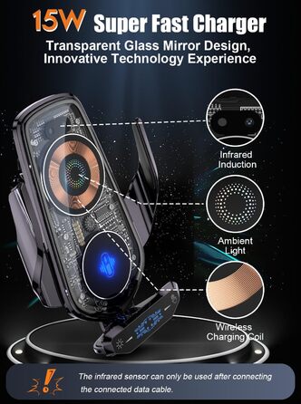 Бездротовий автомобільний зарядний пристрій AmazeFan 15W Qi з тримачем для телефону, чорний