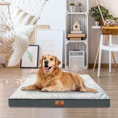 Ортопедичне ліжко для собак великих порід HNUOUNH, 76x50x8 см. Миється, знімний чохол, антиковзаюче дно, сіре
