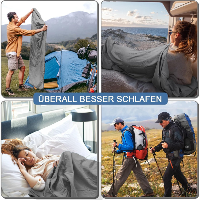 Спальний мішок туристичний 2в1 з мікрофібри, 220x95 см, для походів, хостелів та гірських притулків, зелений (сірий)