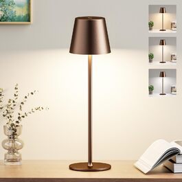 Акумуляторна LED настільна лампа бездротова з USB-C зарядкою, регульована яскравість, 3 режими світла, коричнева. Для дому, офісу, кемпінгу.