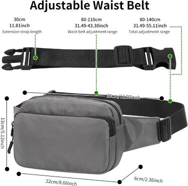 Гірчатка на пояс, сумка на стегно, унісекс, сіра - для подорожей, прогулянок, собак та повсякденного використання
