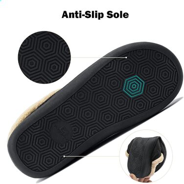 Тапочки чоловічі Miqieer з меморі-піною, теплі зимові плюшеві халапони (45/46 EU, 570 Чорний)