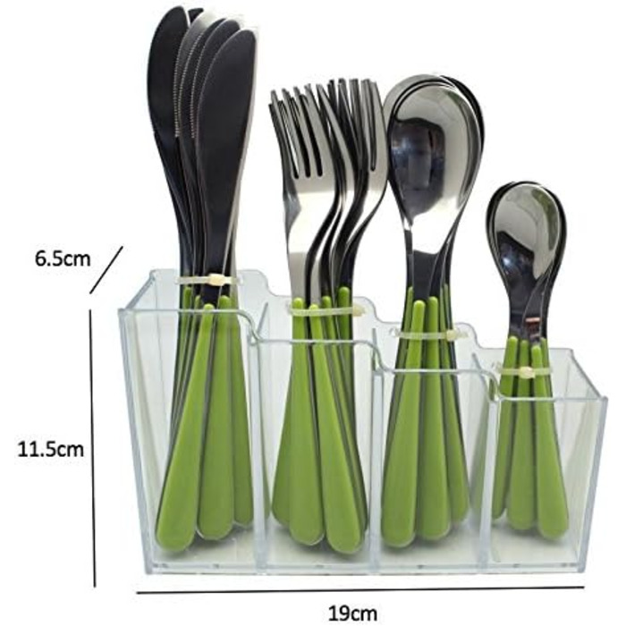 EXZACT Cutlery Set with Stand / 24 PCS Stainless Steel Cutlery Set in a Plastic Holder - Colored Handles - 6 x Forks, 6 x Knives, 6 x Spoons, 6 x Teaspoons - Green (EX153 x 24)