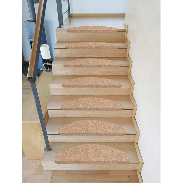 Kettelservice-Metzker Stair Treads / Step Mats, Ramon Half-Round - 15 pcs. Beige - without plastic corner pieces, 15 pcs. Half-Round Beige