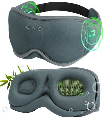 Маска для сну з навушниками Bluetooth Dolida, 3D бамбукова маска для очей, сіра. Бездротові навушники для сну для жінок та чоловіків з мікрофоном