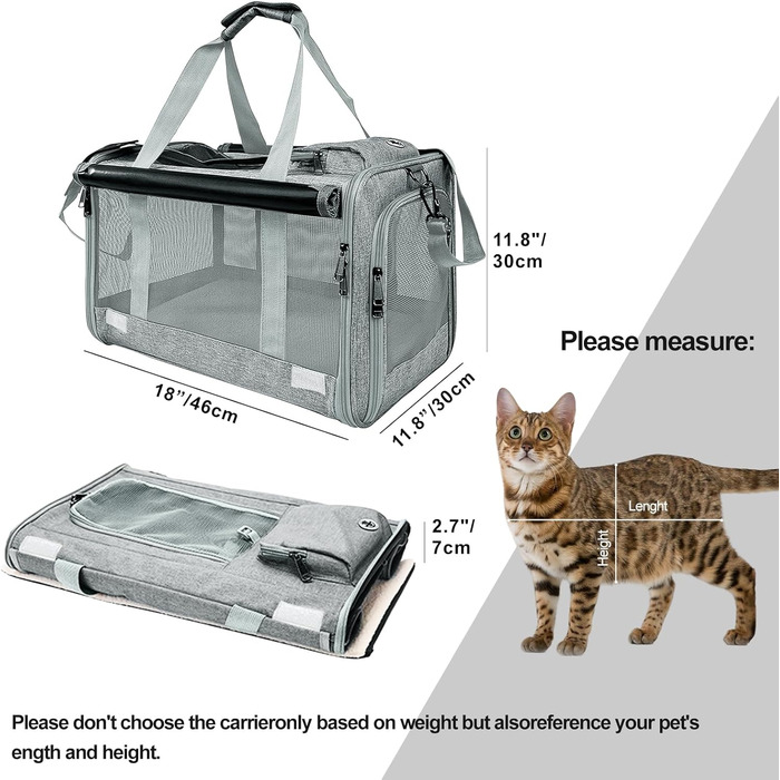 Транспортна сумка для кота/маленької собаки Transportbox Katze, 46x30x30 см, сіра, з сіткою та захистом від вітру