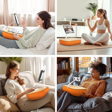 Підставка-подушка Beanbag для планшета та смартфона з регульованим тримачем, універсальний м'який чохол для читання в ліжку та на дивані (4,7–13 дюймів), Сірий/Помаранчевий