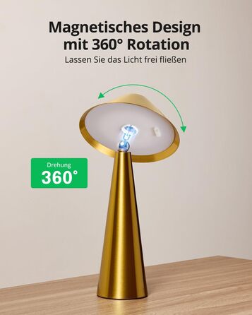 BOJIM 2 шт. LED настільна лампа золота, акумуляторна, USB, бездротова, диммування, магнітна, IP54, вологостійка, для балкона, поворотний наголовник