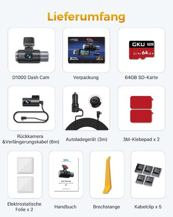 Відеореєстратор GKU 3-камерний, 4K+1080P+1080P, GPS, WiFi, IPS-дисплей 3