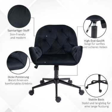 Vinsetto Living Room Chairs, Height-Adjustable Swivel Chair, Height-Adjustable Desk Chair, Velvet Look, Black | Aosom