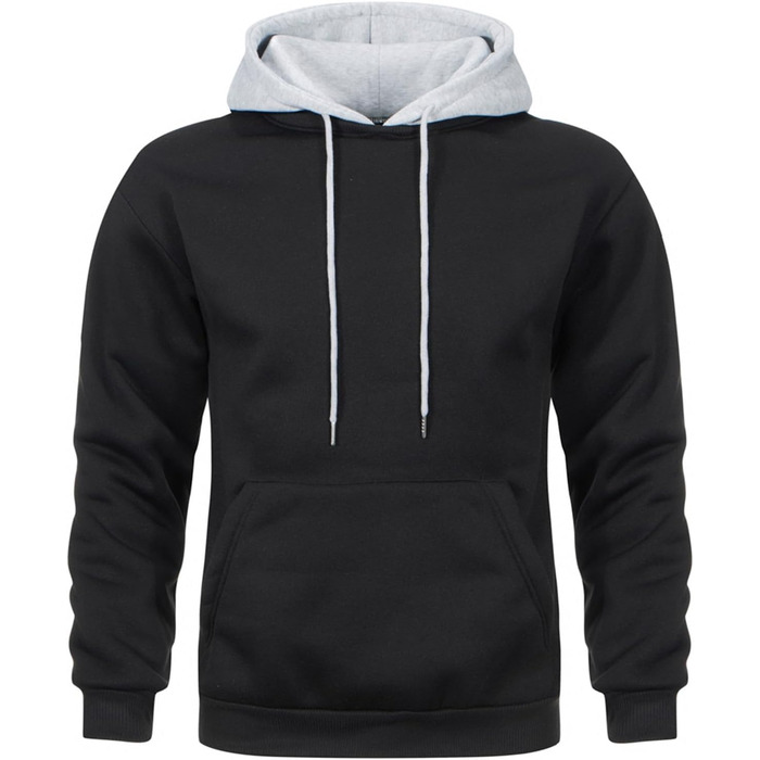 Чоловічий худі з капюшоном, довгим рукавом, вітровка, блоковий колір, чорний (XL)
