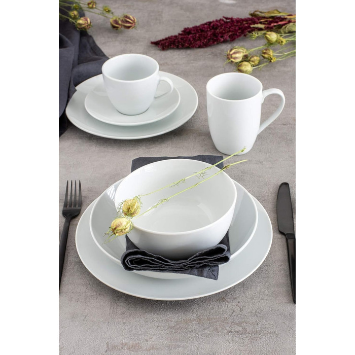 MÄSER 993650 Barca Breakfast Dish Set for 6 People, 18-Piece Set, Porcelain, White Breakfast Set 18-Piece 6 Person