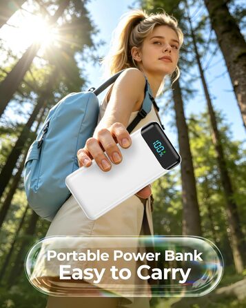 Power Bank Enerwow 27000mAh з USB-C кабелем, 4 виходи/3 входи, LED-дисплей, білий (P300C) - Зовнішній акумулятор для iPhone та інших пристроїв