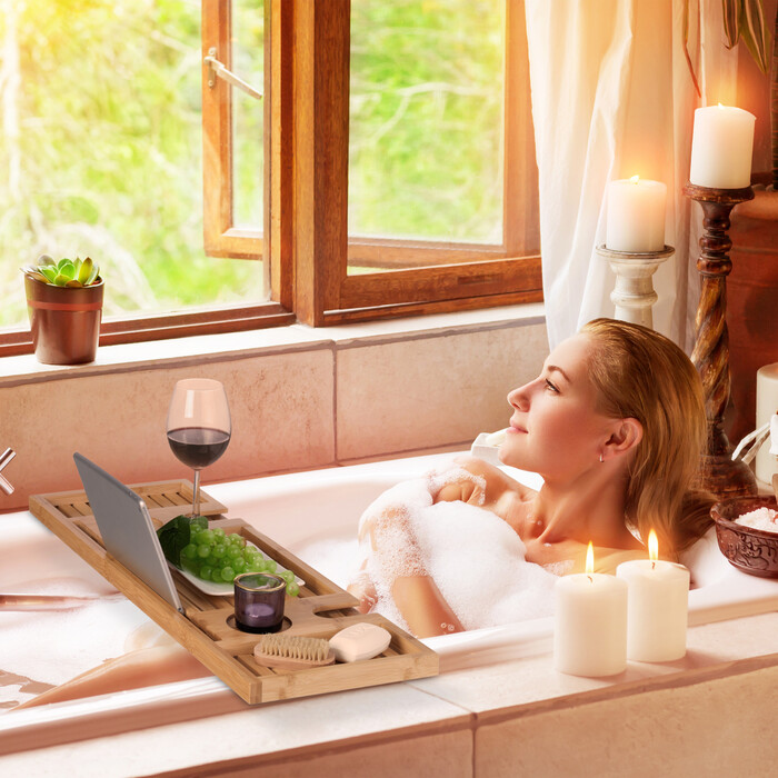 Relaxdays Bathtub Shelf Bamboo