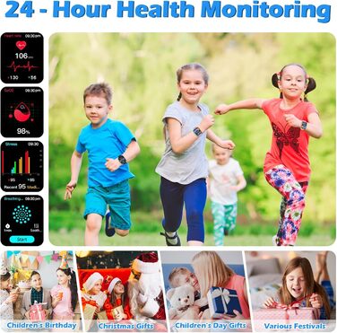 Дитячий розумний годинник Kinder Sport Fitness для дівчаток та хлопчиків з крокомером, 100+ спортивних режимів, будильником, іграми, секундоміром, повідомленнями, активним трекером для підлітків 5-16 років, чорний