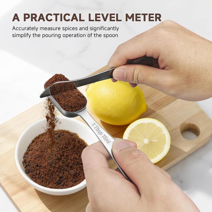 Набір мірних ложок з нержавіючої сталі 18/8 (7 шт) для спецій, протеїну, кави - довгорукі ложки для чаю, супу, дозування