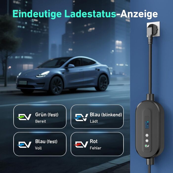 Кабель для зарядки електромобіля EVJUICION Typ 2 Schuko, 3.68kW, 6м, 6-16A, IP67. Підходить для ID.3, ID.4, X1, Model Y/3 та інших PHEV/EV