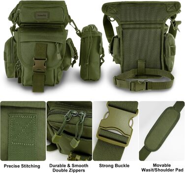 Тактична нагрудна сумка на ногу Jueachy, водонепроникна, для риболовлі, туризму, військових, з кишенею для пляшки (зелена)